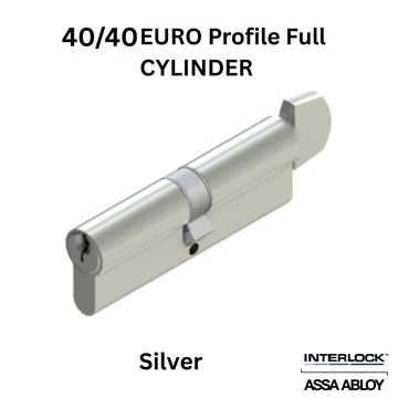 INTERLOCK Euro Profile Cylinder 40/40 Key outside / Small Thumbturn inside, Silver